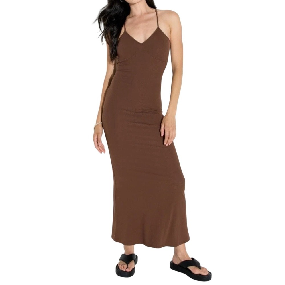 Wild Fable Women's Brown Ribbed Spaghetti Strap Maxi Dress Size XXL